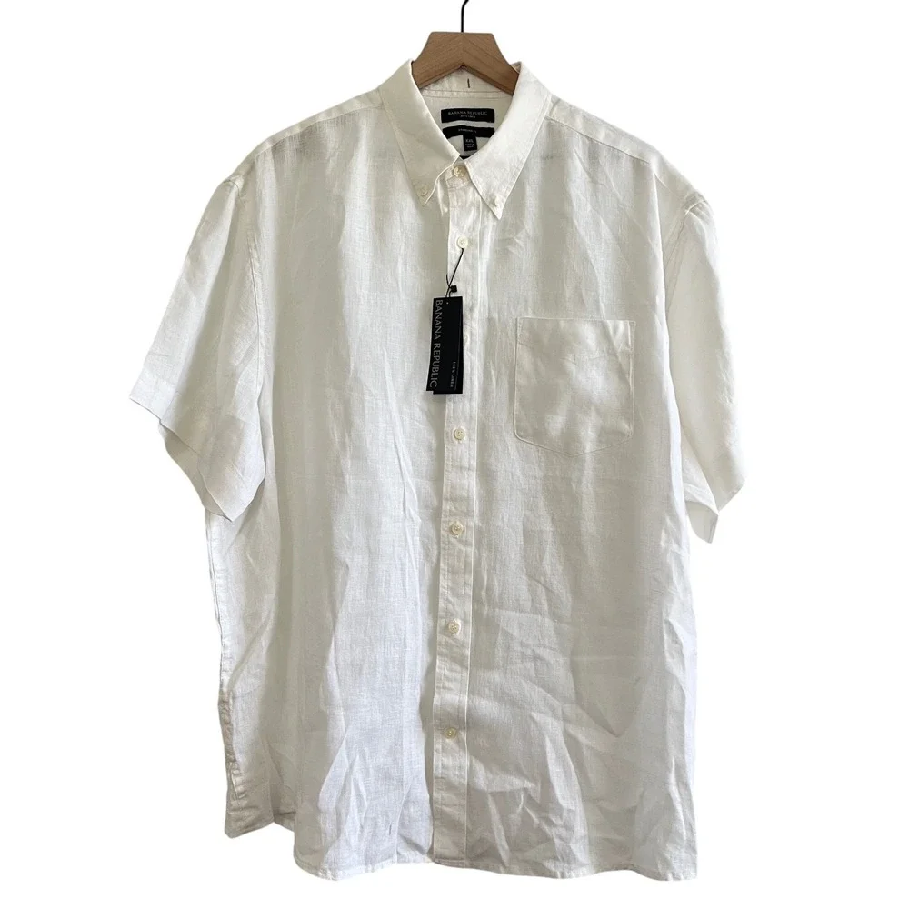 Banana Republic Men's 100% Linen Button Down Shirt White XXL NWT Standard Fit